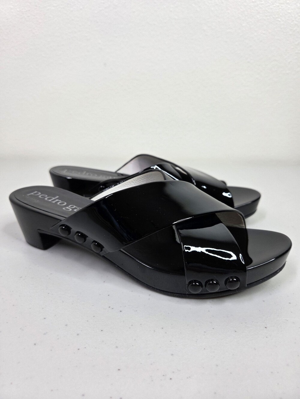 Pedro Garcia Black Patent Slide Sandals